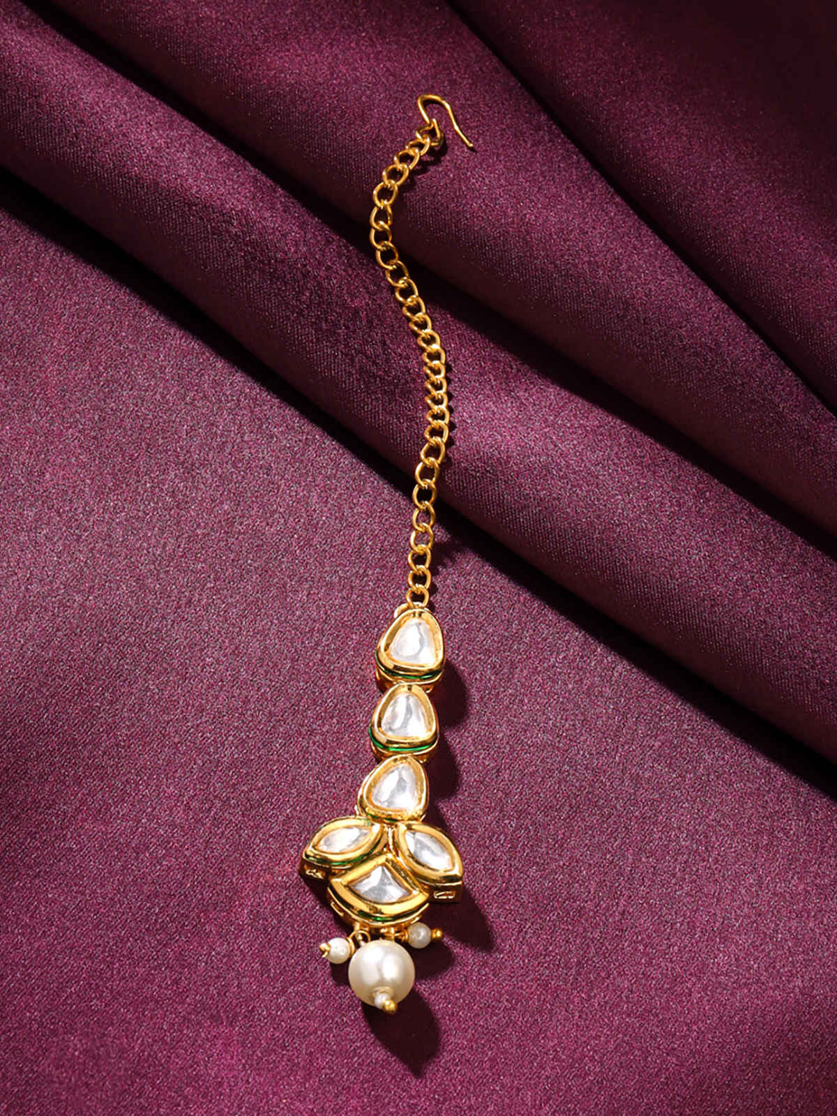 Yellow Chimes Gold Toned Kundan Studded Maangtikka for Women