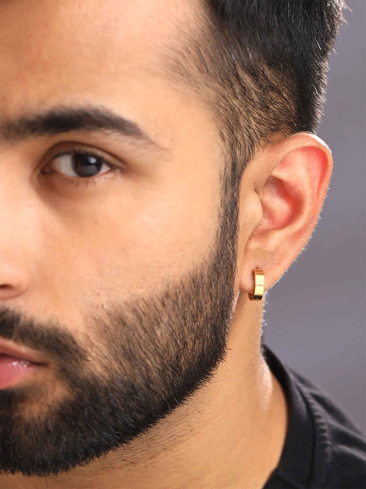 Yellow Chimes Gold Plated Smooth Finished Huggie Hoop Earrings for Men