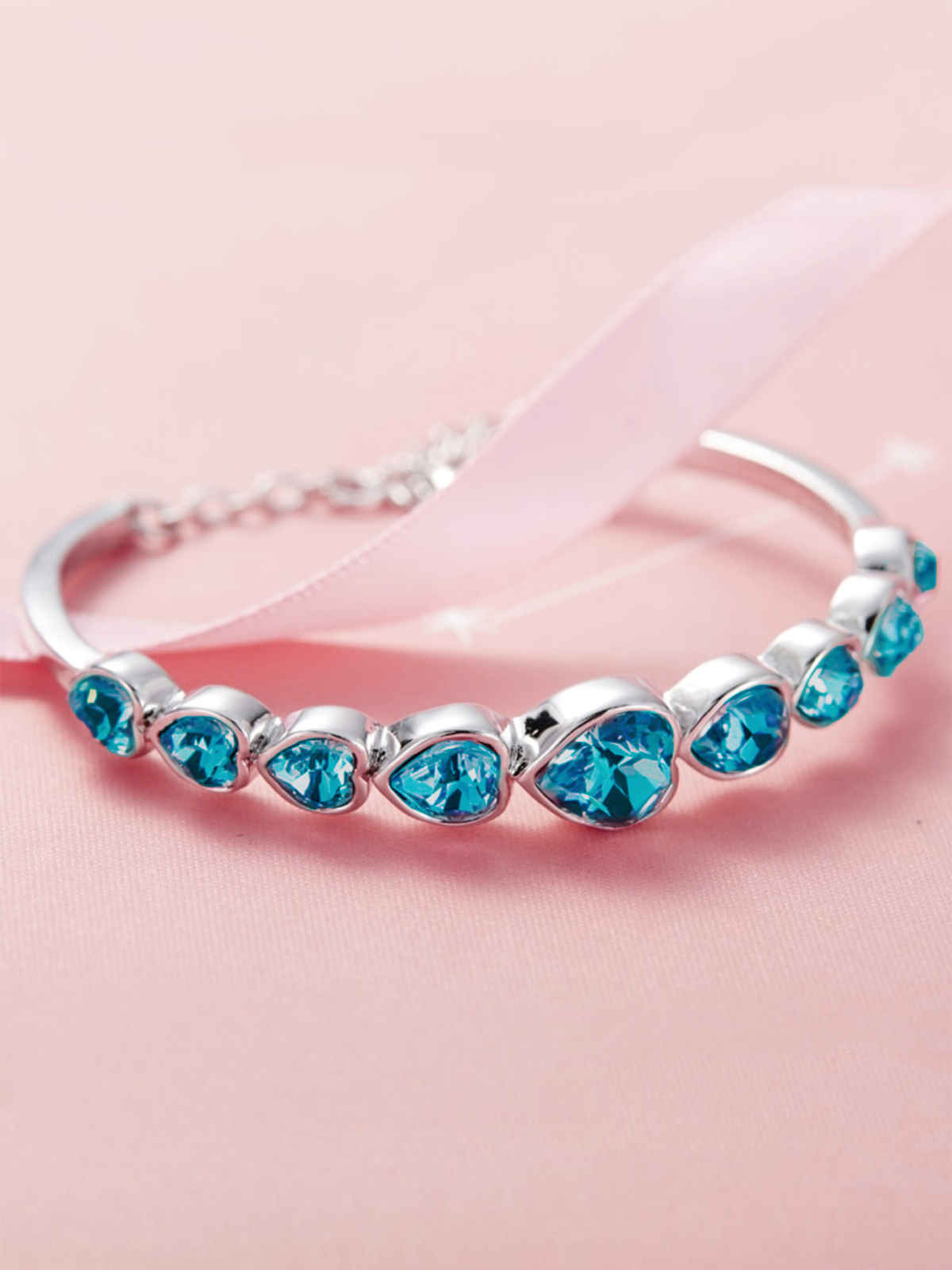 Yellow Chimes Women Crystal Bracelets | Heart Shaped | Blue CZ Crystals