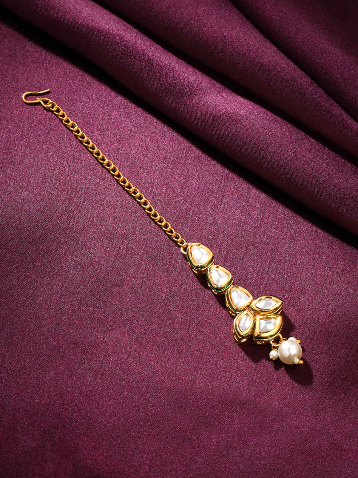 Yellow Chimes Gold Toned Kundan Studded Maangtikka for Women