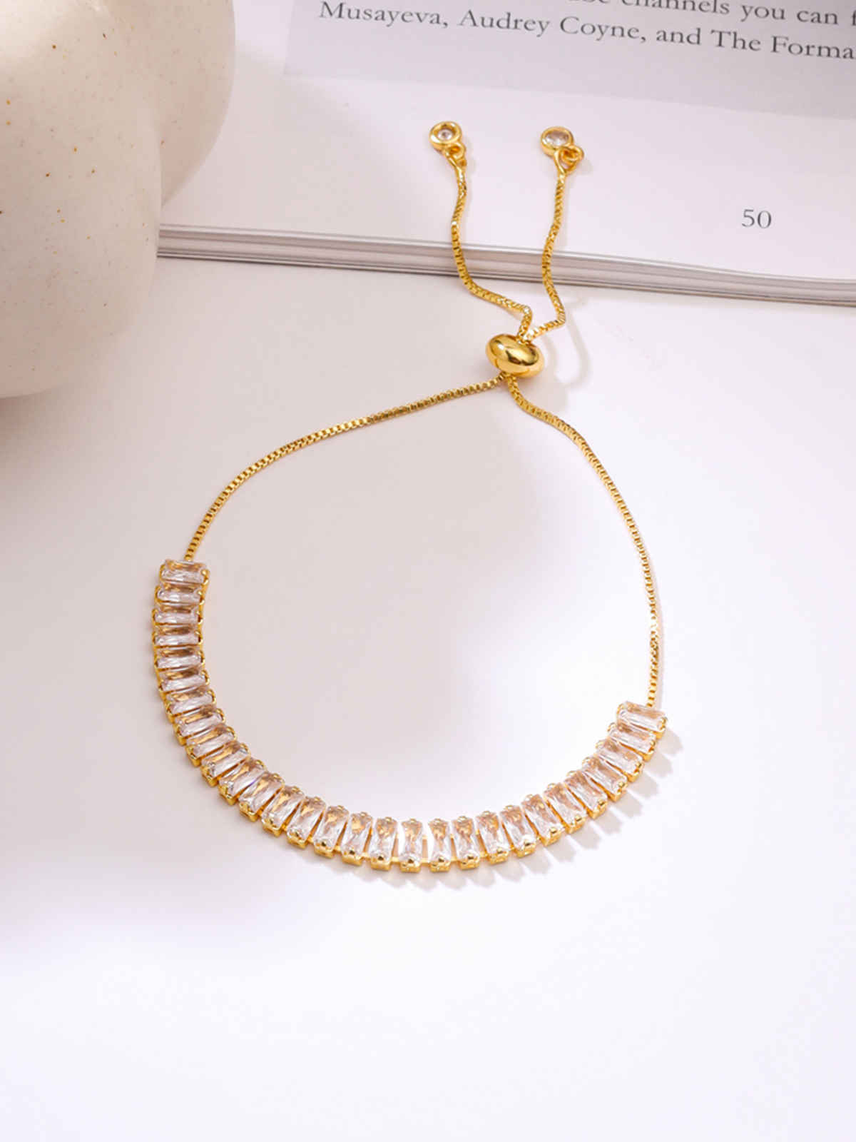 Yellow Chimes Rose Gold Adjustable Tennis Bracelet for Women