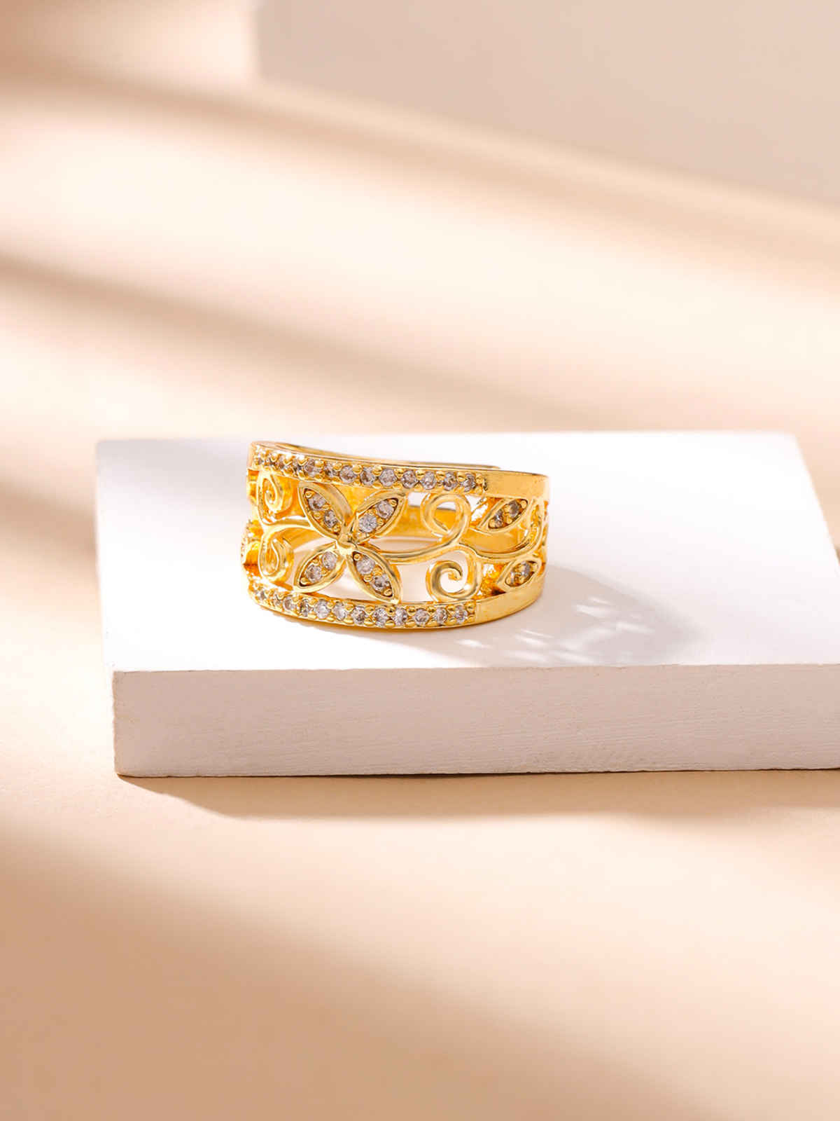 Yellow Chimes Gold-Plated White Crystal-Studded Band Finger Ring