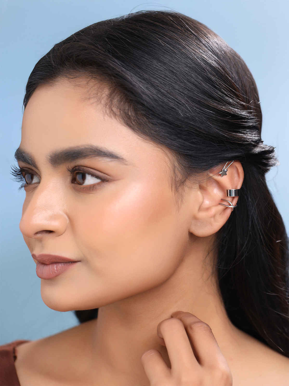 Yellow Chimes Earrings | Silver Ear Cuff Set | Stainless Steel Combo