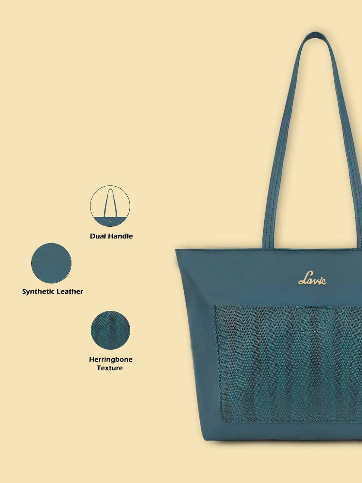 Lavie Women's Synthetic Tote Handbag | Textured Design | Large | Green