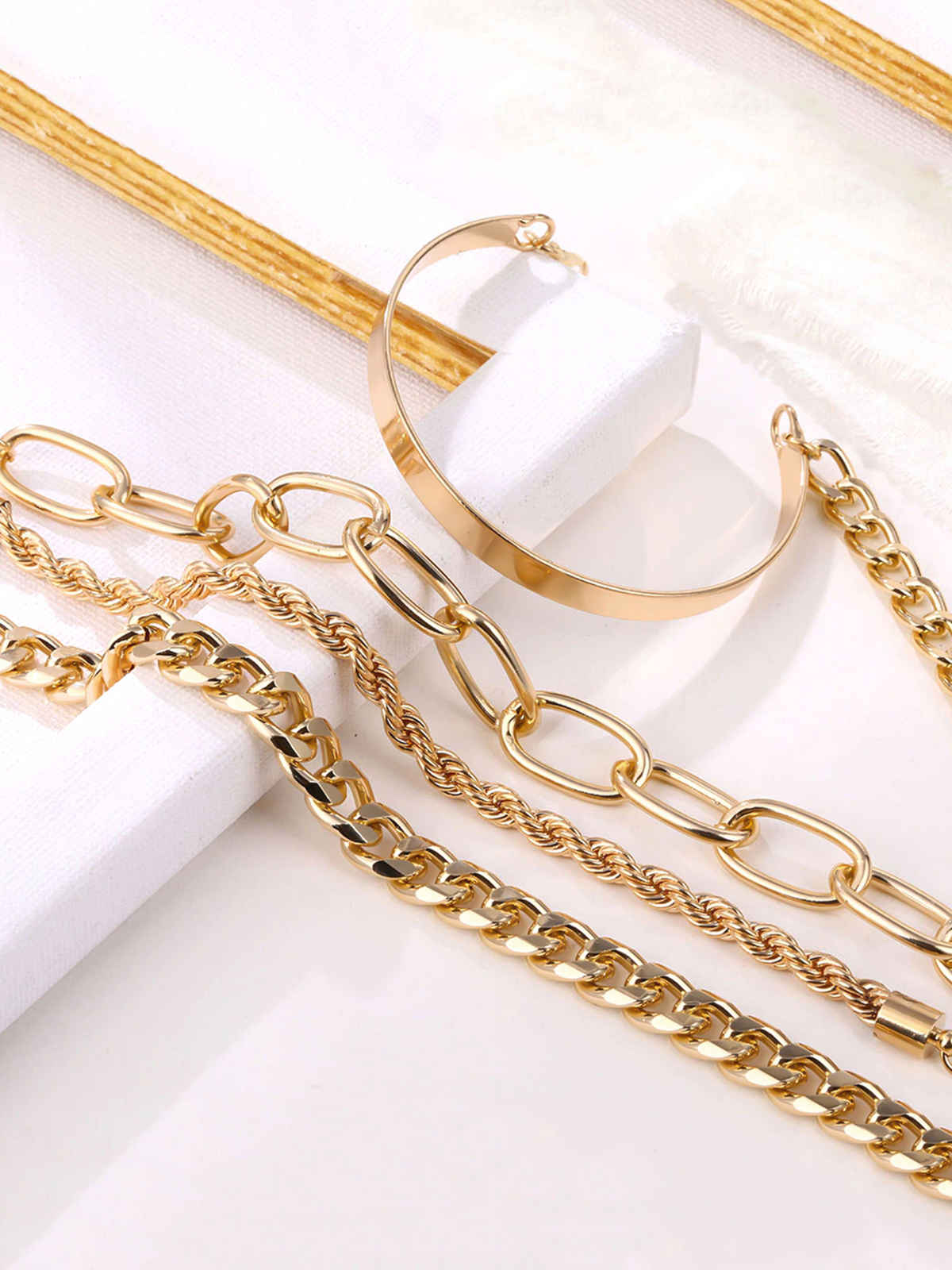 Yellow Chimes Women Set Of 4 Combo Multilayer Stack Style Chain Bracelets