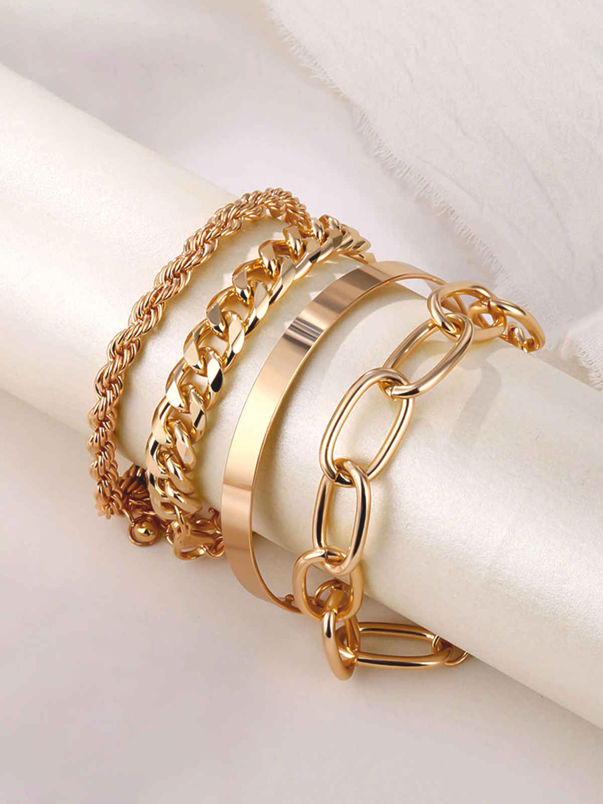 Yellow Chimes Women Set Of 4 Combo Multilayer Stack Style Chain Bracelets