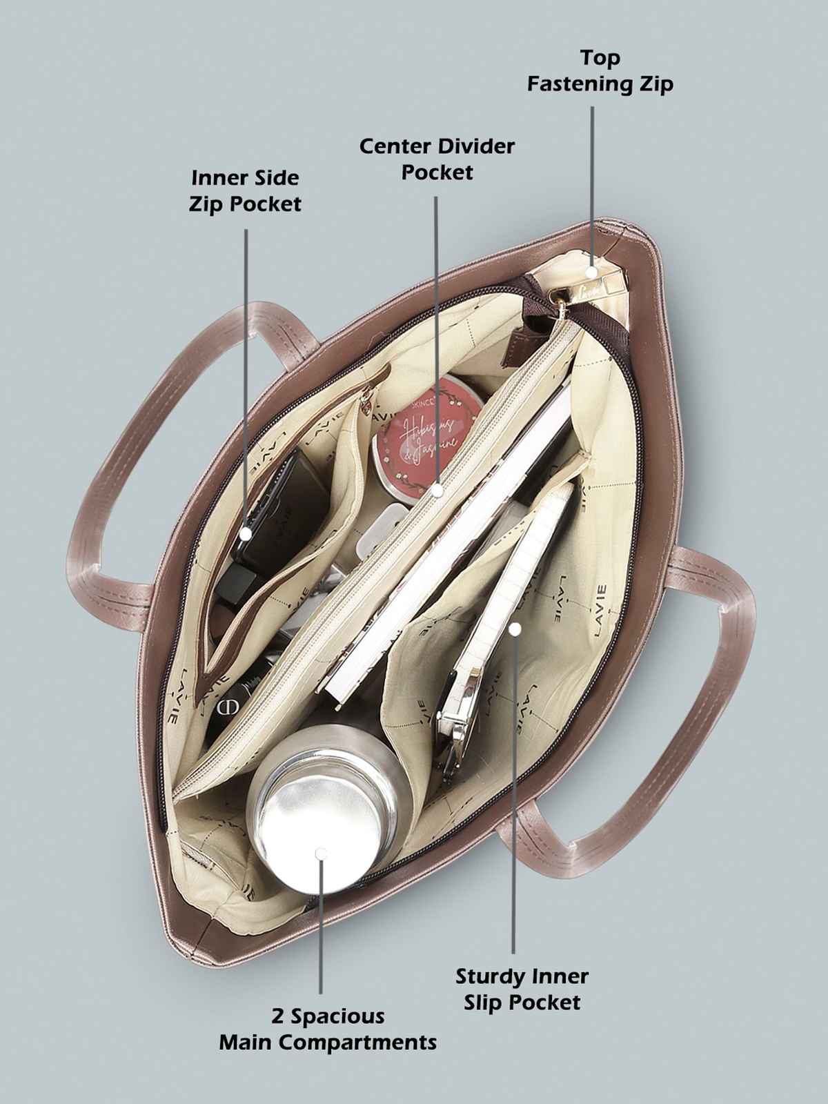 Lavie Women's Birchy Synthetic Leather Tote Bag | Large | Choco