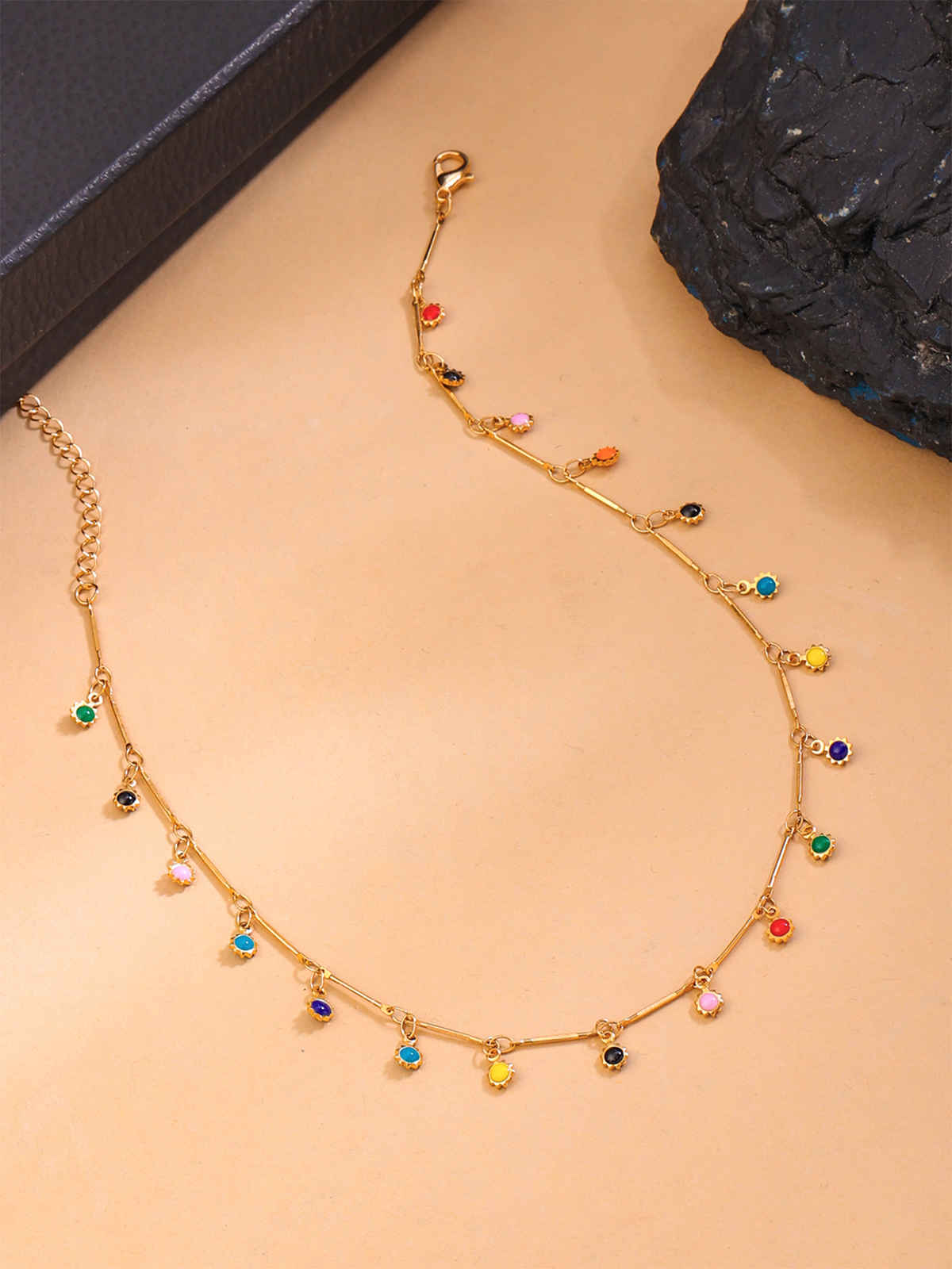 Yellow Chimes Gold-Toned & Blue Stone Studded Necklace