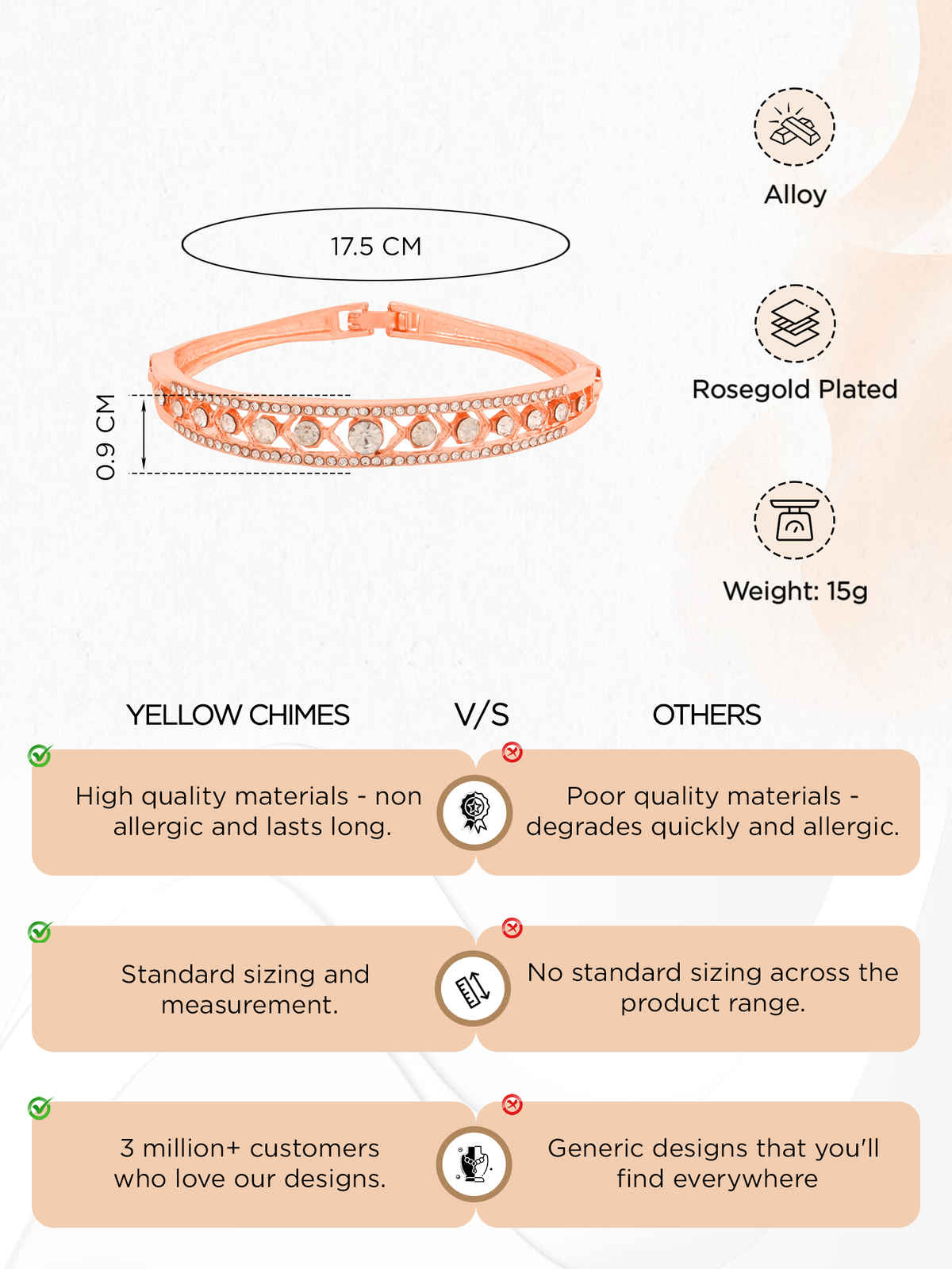 Yellow Chimes Rose Gold Plated Bracelets for Women with White CZ Crystals