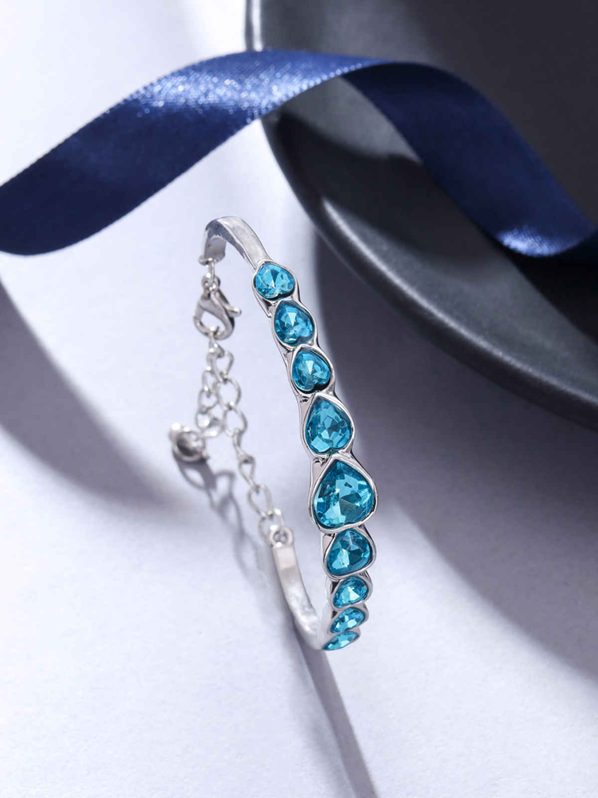 Yellow Chimes Women Crystal Bracelets | Heart Shaped | Blue CZ Crystals