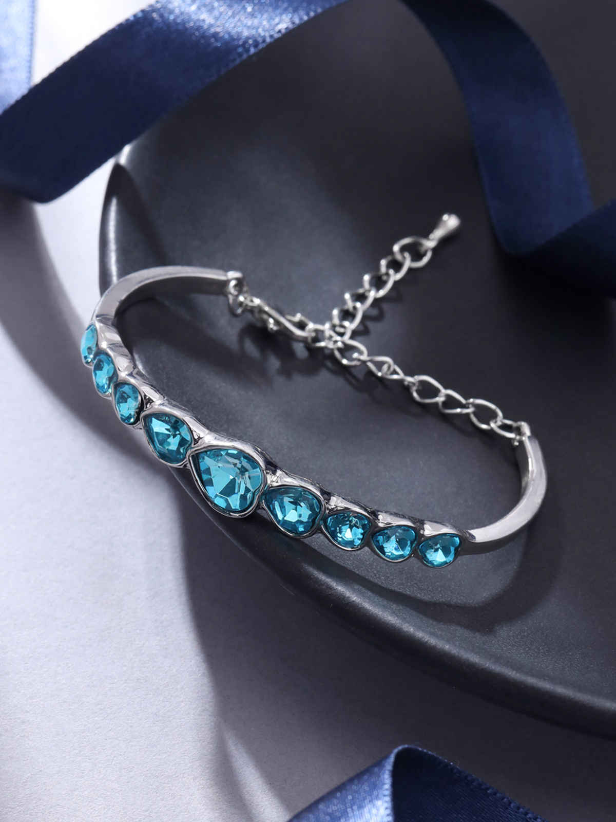 Yellow Chimes Women Crystal Bracelets | Heart Shaped | Blue CZ Crystals