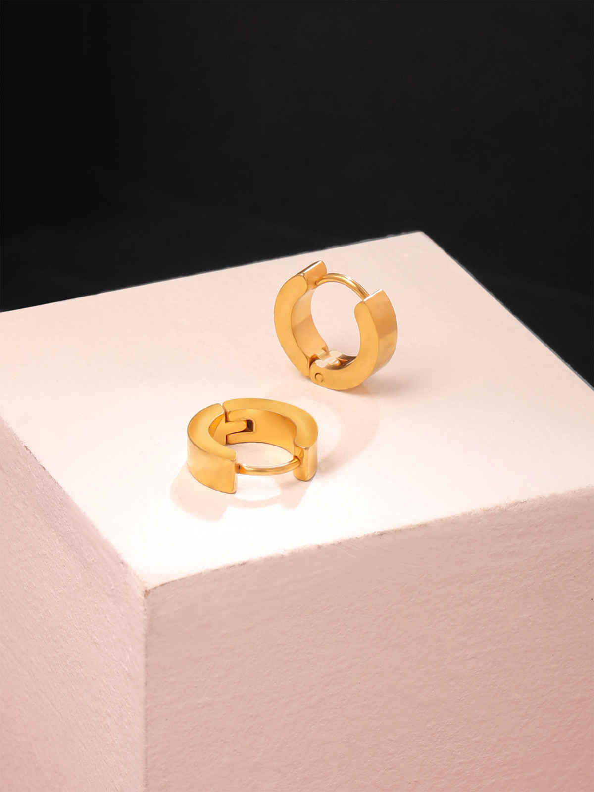 Yellow Chimes Gold Plated Smooth Finished Huggie Hoop Earrings for Men