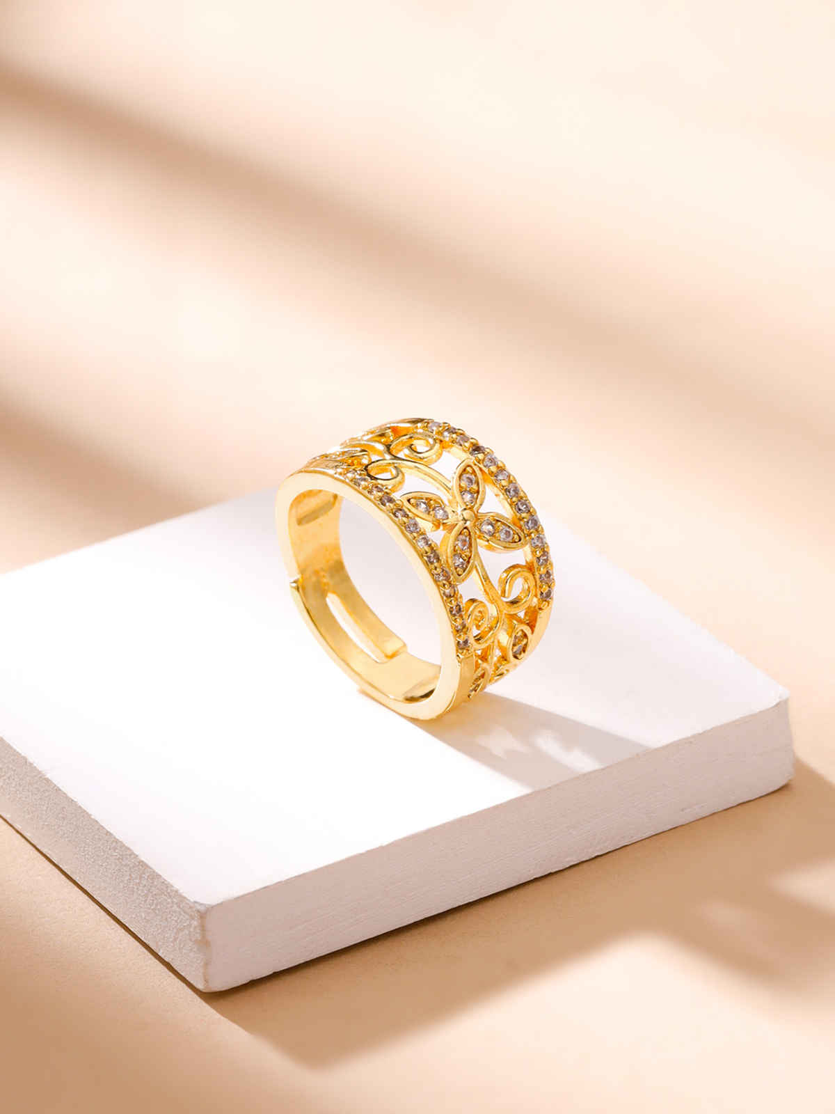 Yellow Chimes Gold-Plated White Crystal-Studded Band Finger Ring