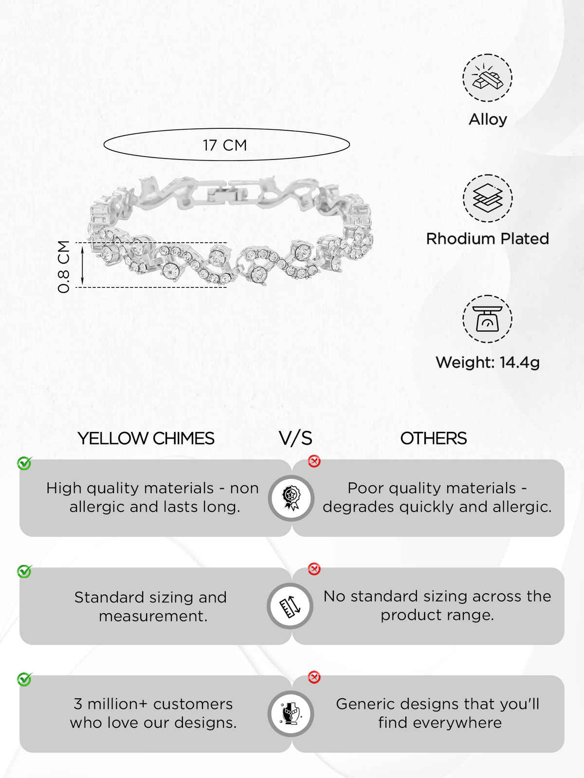 Yellow Chimes Women Crystal Bracelets | Silver Toned | CZ Crystals