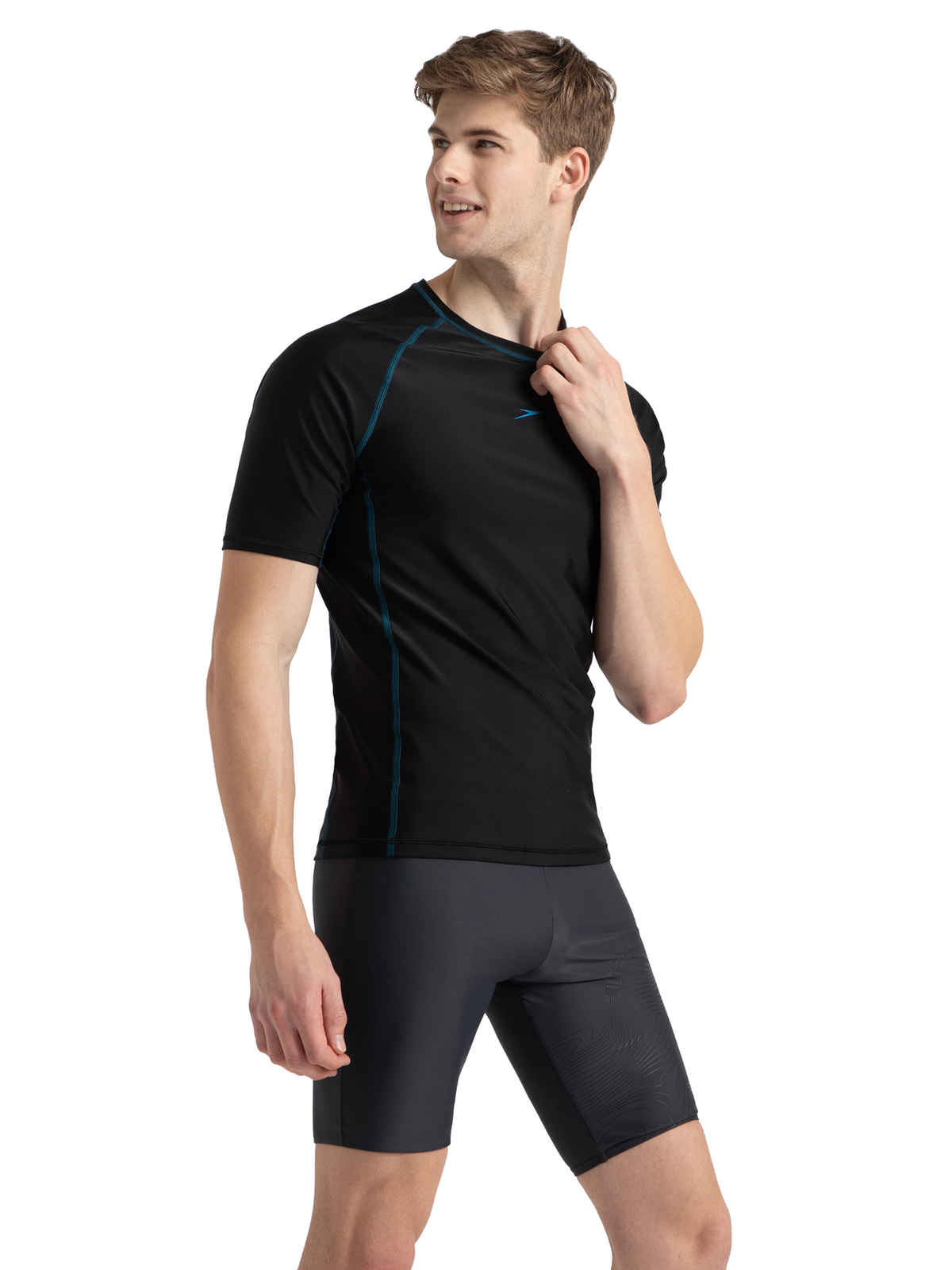 Speedo Men's Endurance 10 Short Sleeve Swim T| shirt | Black | M