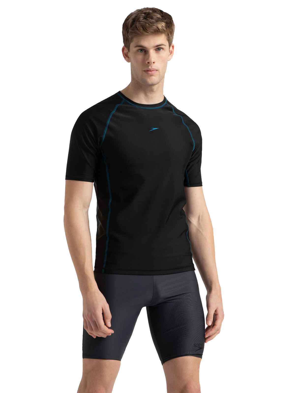 Speedo Men's Endurance 10 Short Sleeve Swim T| shirt | Black | M