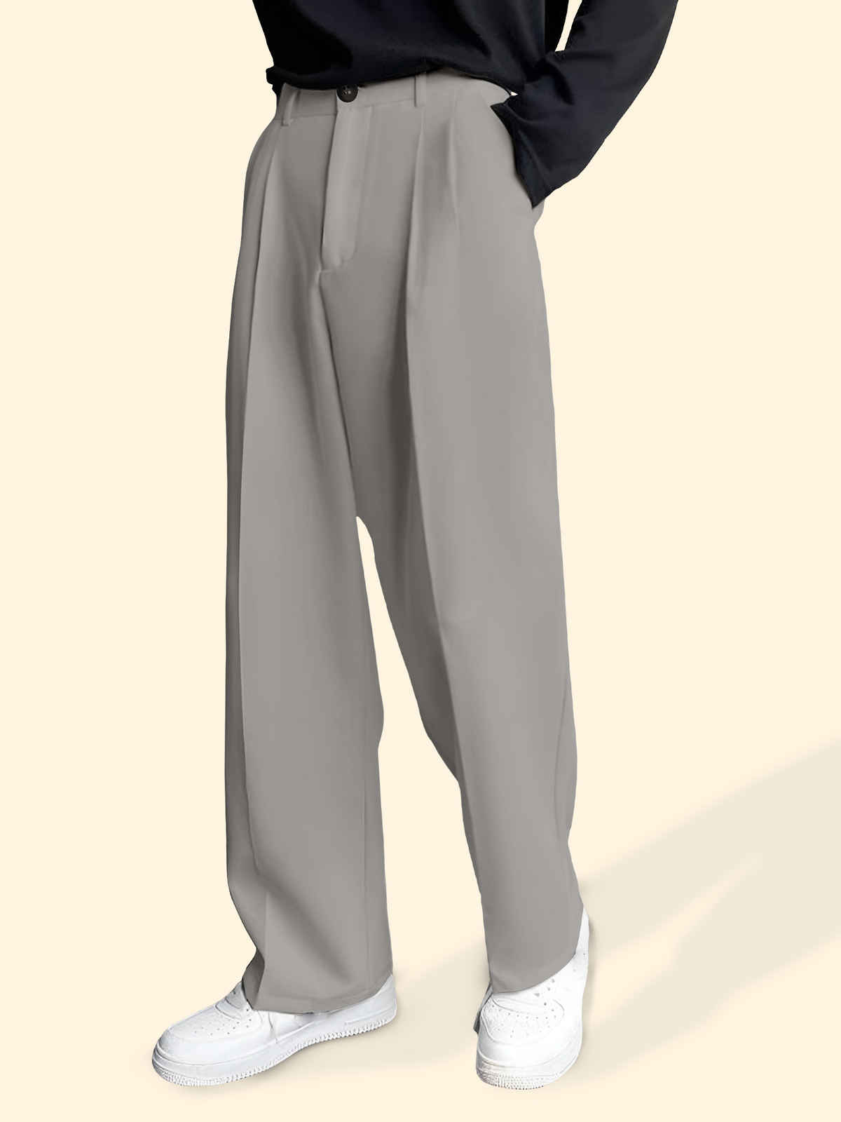 FTX Men's Relaxed Fit Lycra Blend Korean Trouser | Light Grey - 26