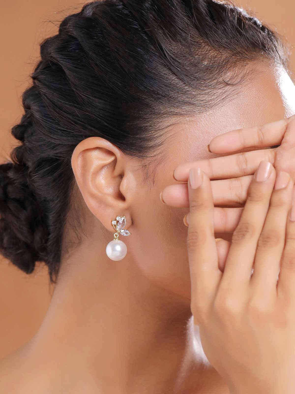 Yellow Chimes Butterfly Stud Earrings with White Pearl Drop for Women & Girls