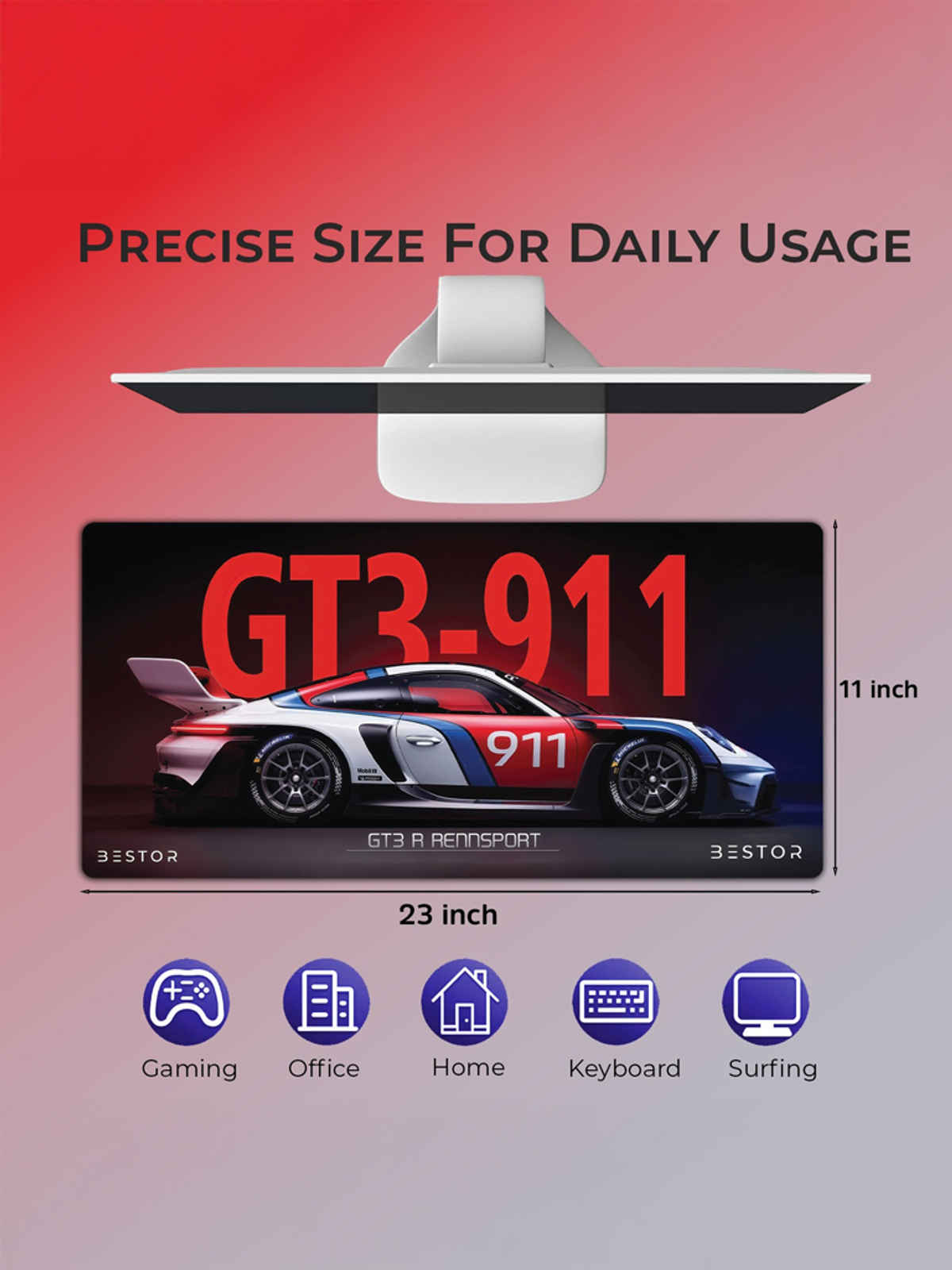 Bestor Car Racing Printed Gaming Mouse Pad | Non Slip Base