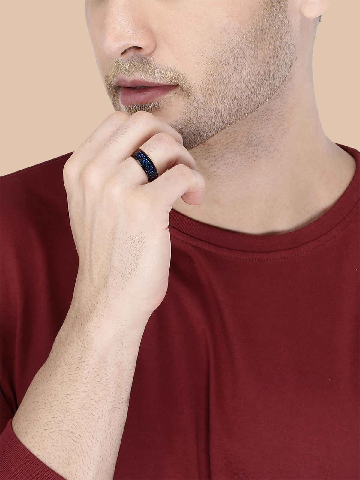 Yellow Chimes Dragon Celtic Design Black Ring for Men, Stainless Steel