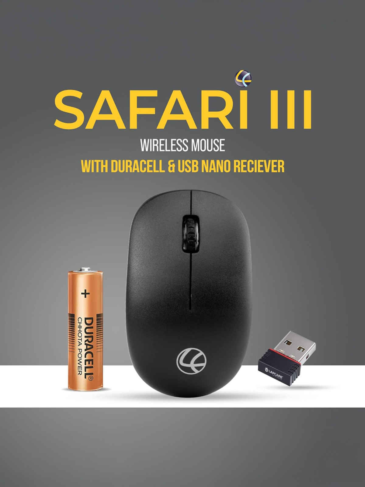 Lapcare Safari Iii B Wireless Mouse-2.4Ghz & Upto 1600 Dpi With Duracell Battery & 3 Year Warranty - Black