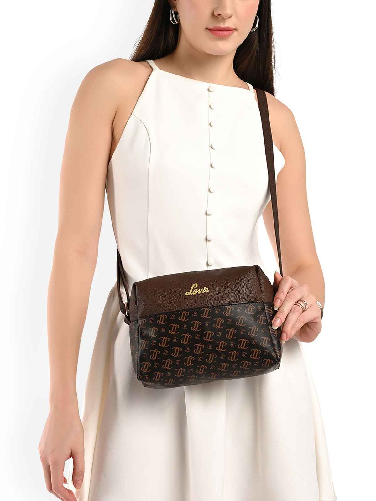 Lavie Women's Mono Ll Senna Box Crossbody Sling Bag | Ladies Purse Handbag | Brown