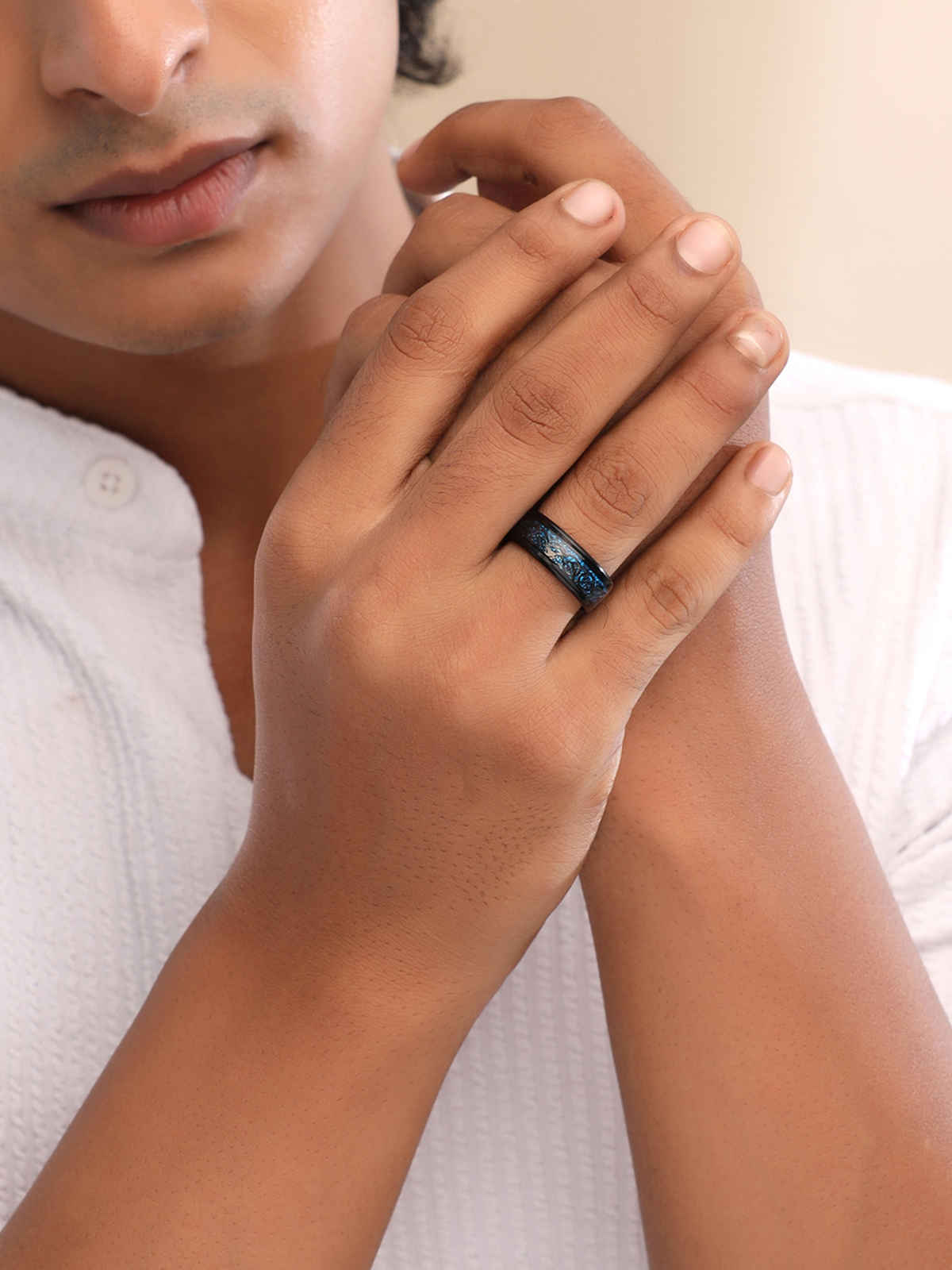 Yellow Chimes Dragon Celtic Design Black Ring for Men, Stainless Steel