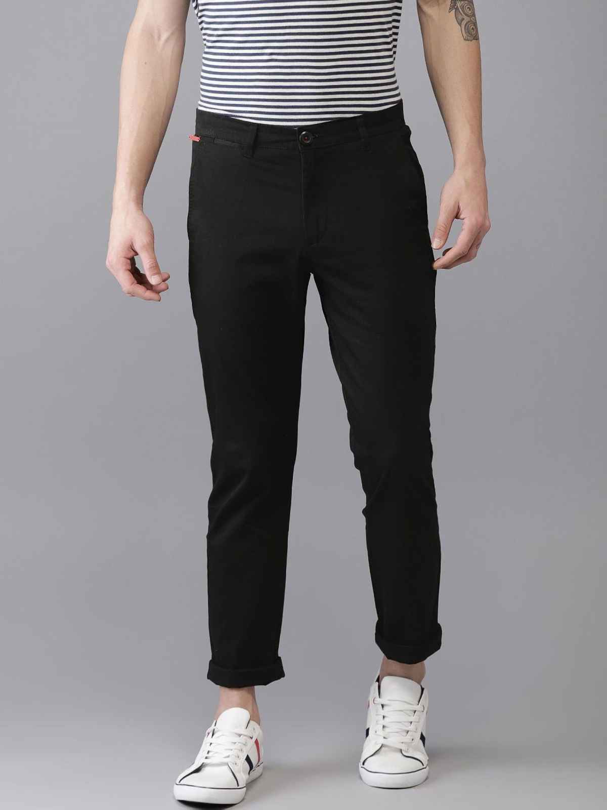 The Indian Garage Co Men's Slim Fit Solid Casual Chinos | Black - 30