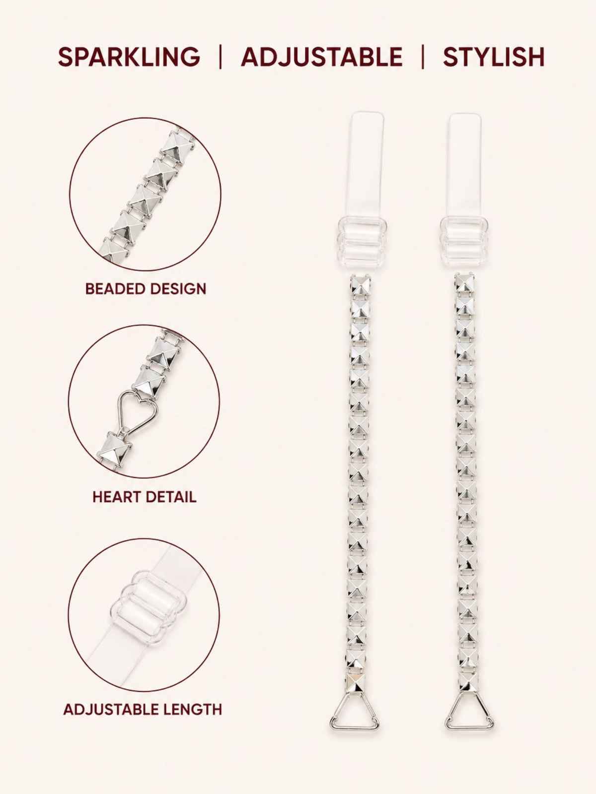 Secrets By ZeroKaata Women's Fashion Bra Strap Set | Silver & Transparent | Free Size
