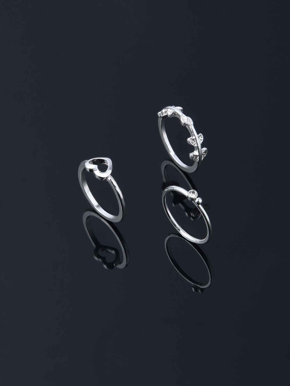Accessorize London Women Heart Vine Rings Set Of Three Silver - S