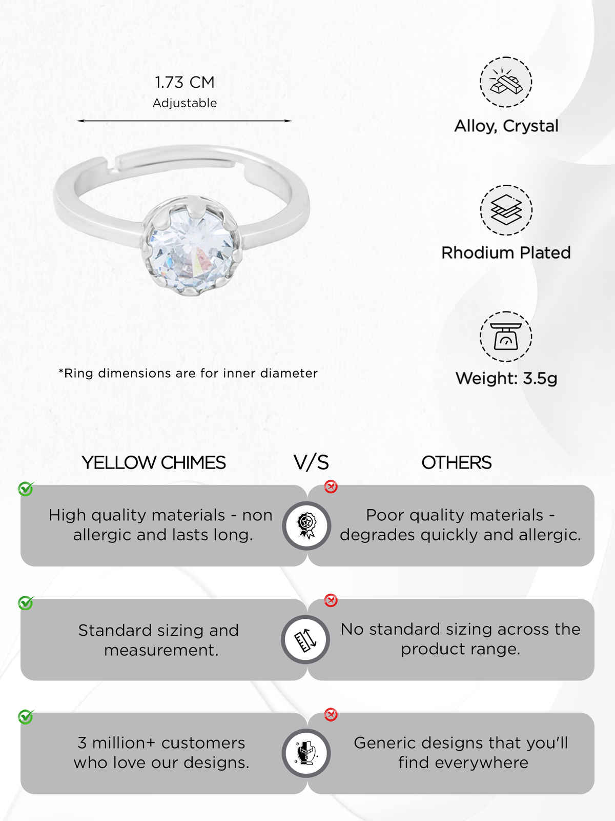 Yellow Chimes Adjustable Crystal Ring for Women