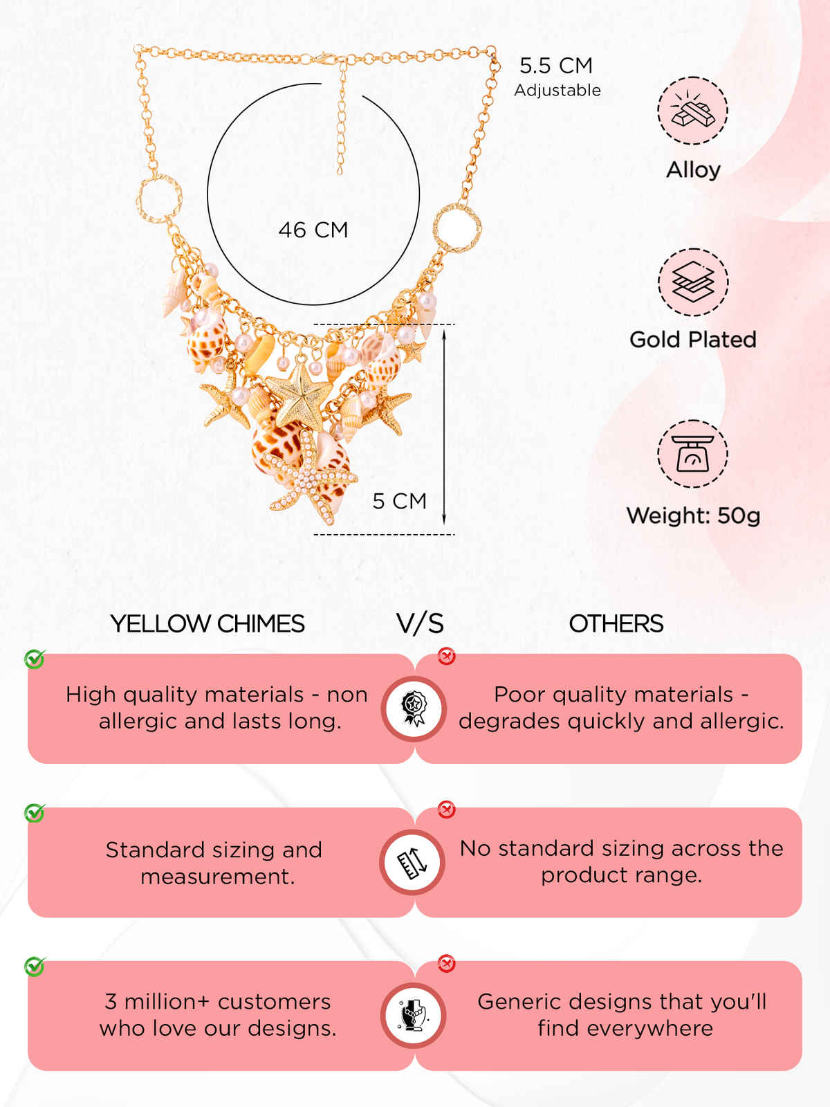 Yellow Chimes Fashion Choker Necklace with Pearls - Perfect Birthday Gift for Women