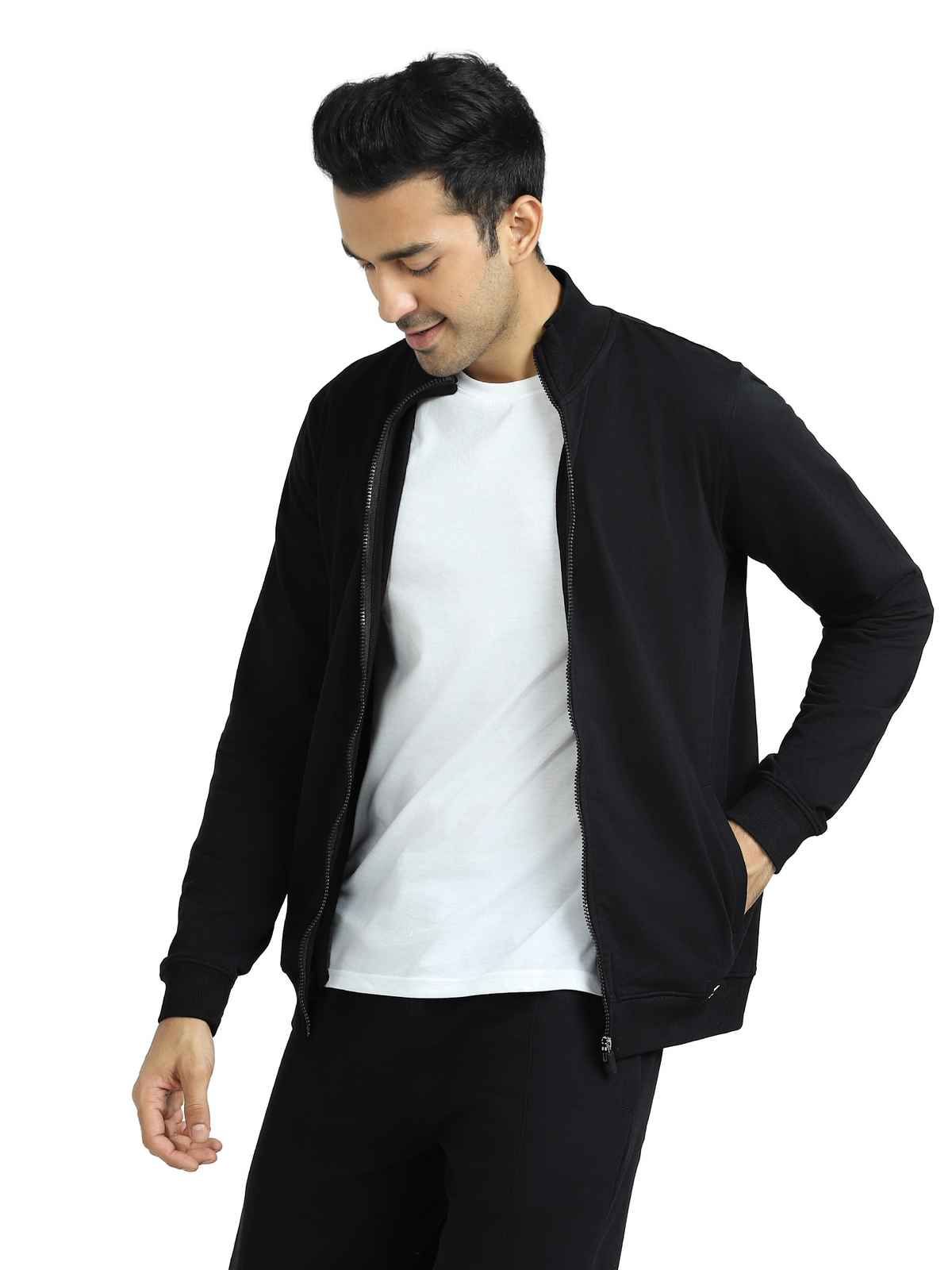 XYXX Cruze IntelliSmooth Cotton Rich Solid Jacket | with 2 pockets | Black- M