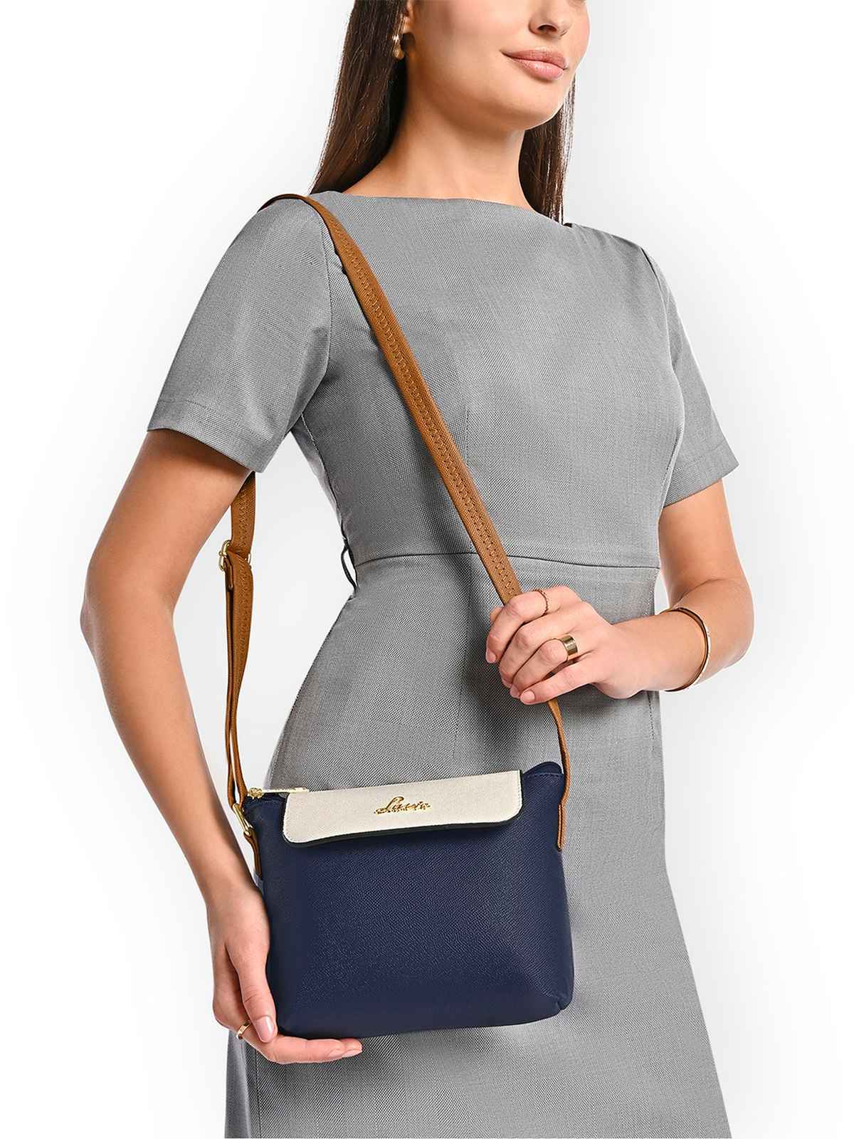 Lavie Women's Colourblock Rove Flap Crossbody Sling Bag | Ladies Purse Handbag | Navy Blue