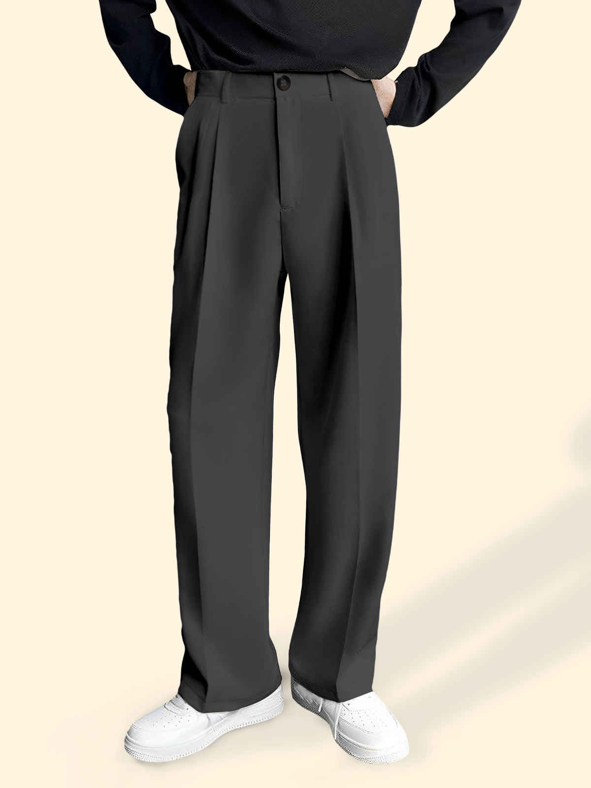 FTX Men's Relaxed Fit Lycra Blend Korean Trouser | Dark Grey - 36