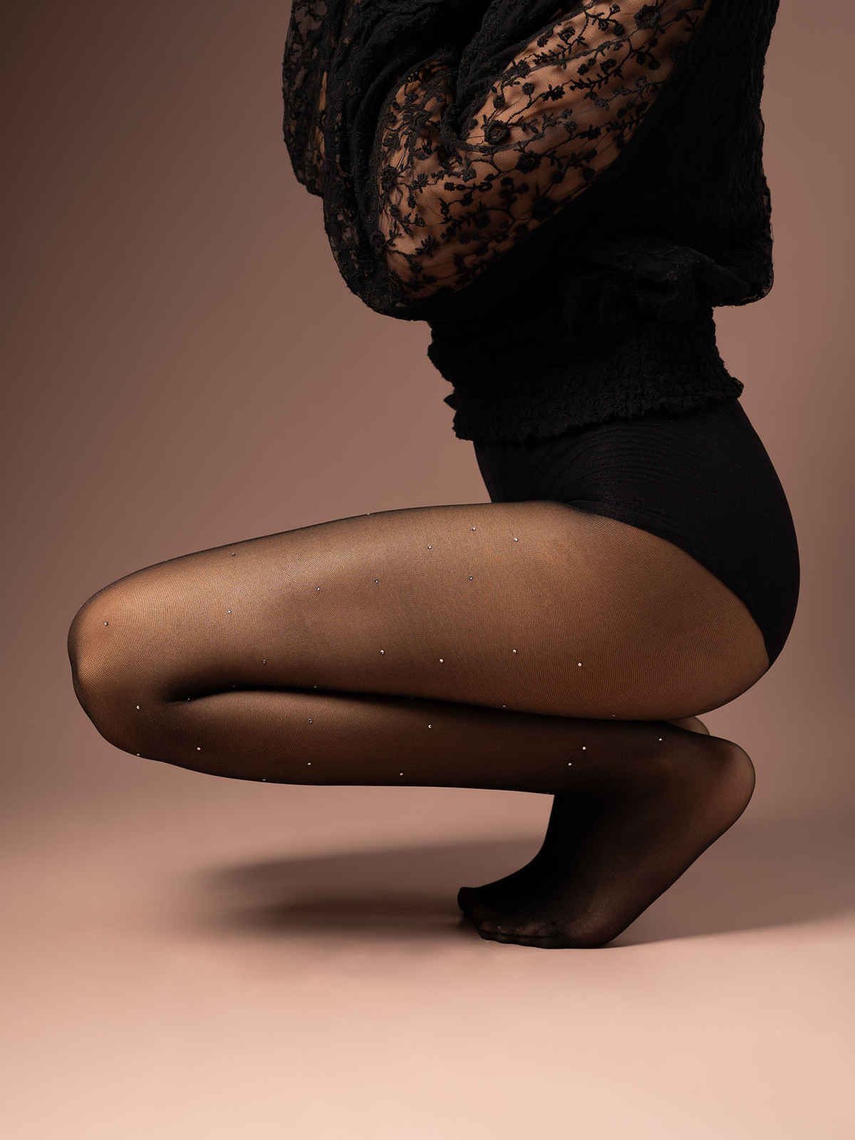 Theater Women Sheer Black Rhinestone Stockings S - L (24 - 32 In)