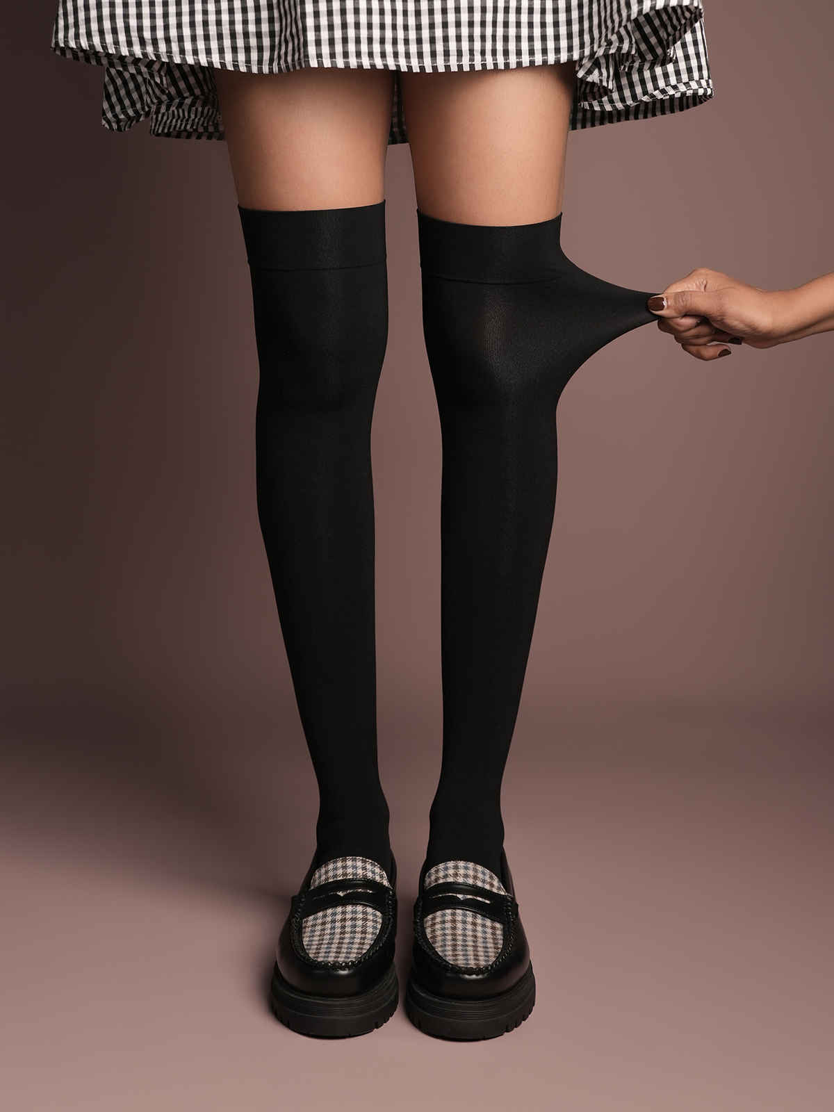 Theater Women's Charcoal Thigh High Stockings S - L