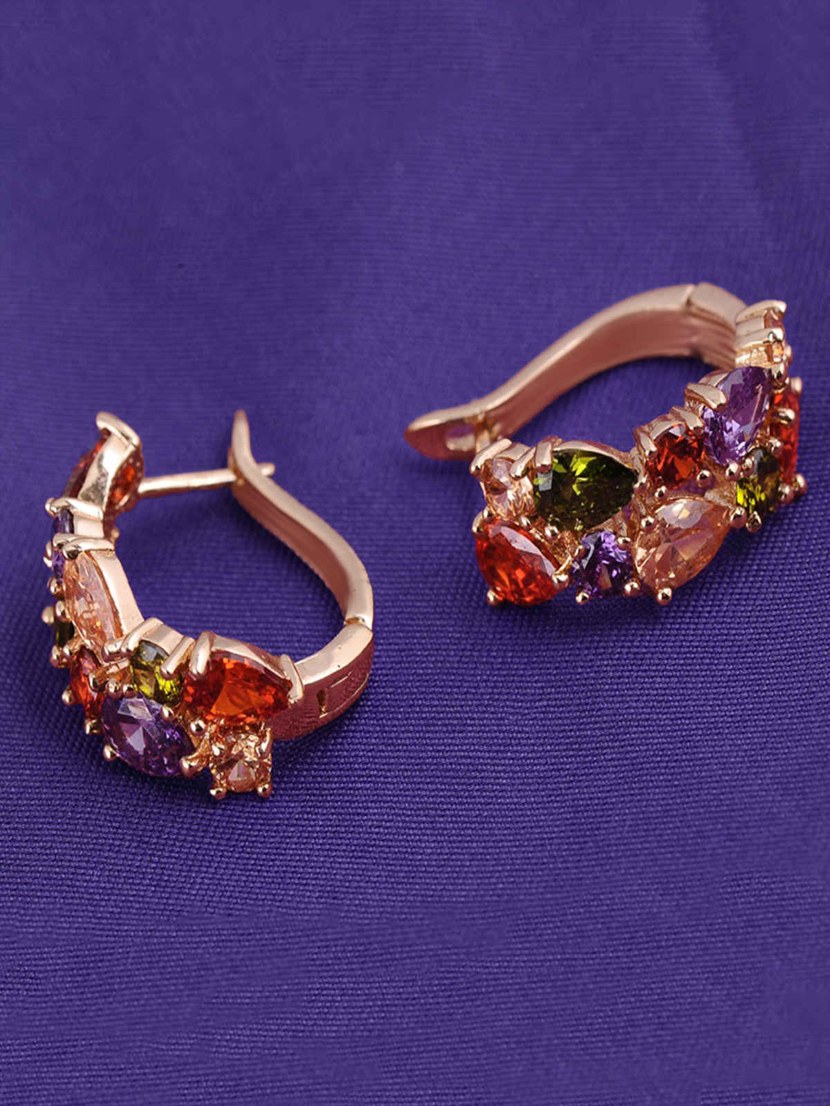 Yellow Chimes Gold-Plated & Sparkling Colors Flowerets Vine Swiss Cz Clip On Earrings