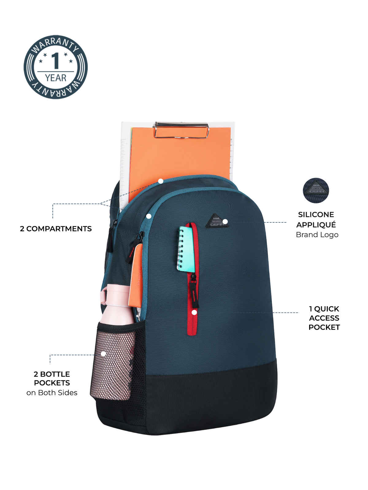Gear Unisex Solid Polyester 25 L Top Handle Laptop Backpack | Teal - 16 Inches