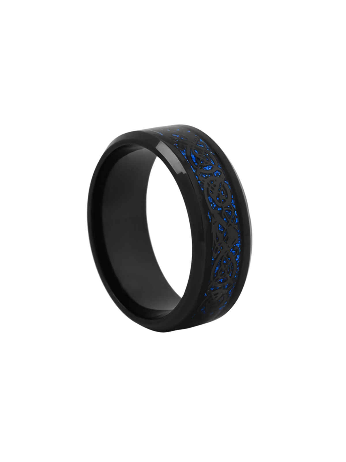 Yellow Chimes Dragon Celtic Design Blue and Black Ring for Men
