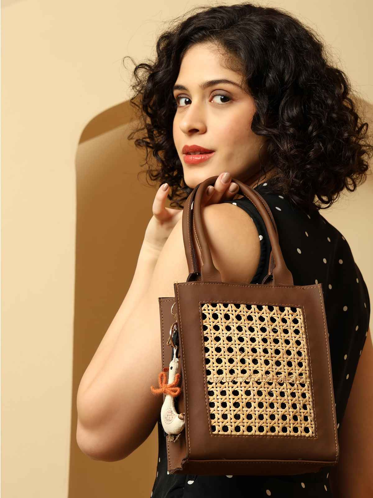 Ensac Sling Rattan Womens Sling Bag PU Leather Shoulder Bag Daily Use | Brown