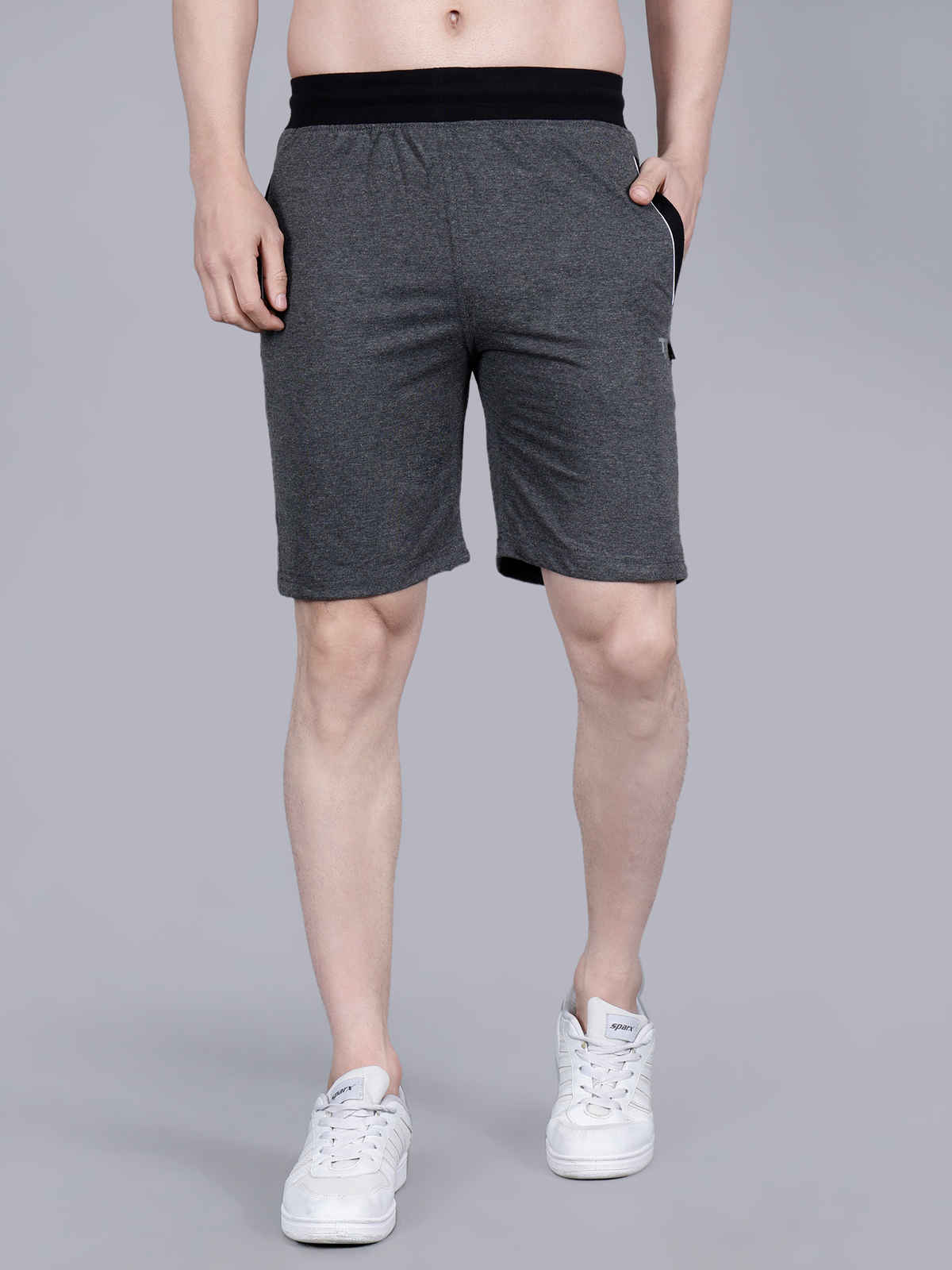 Tex-Fro Men's Solid Knee Length Sports & Regular Shorts with Side Pockets | Black Melange - M