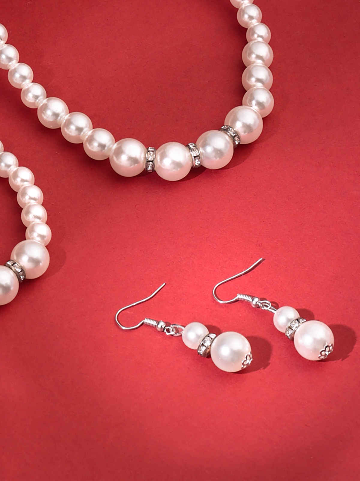 Yellow Chimes Womens White Pearl Necklace & Bracelet Jewellery Set