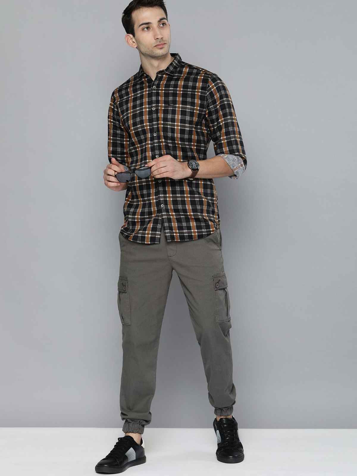 The Indian Garage Co Men's Slim Fit Solid Casual Trouser | Grey - 30