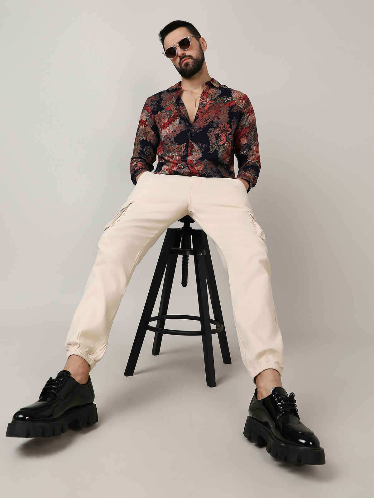 Campus Sutra Men's Paisley Flora Shirt | Crimson Red & Midnight Black - XL