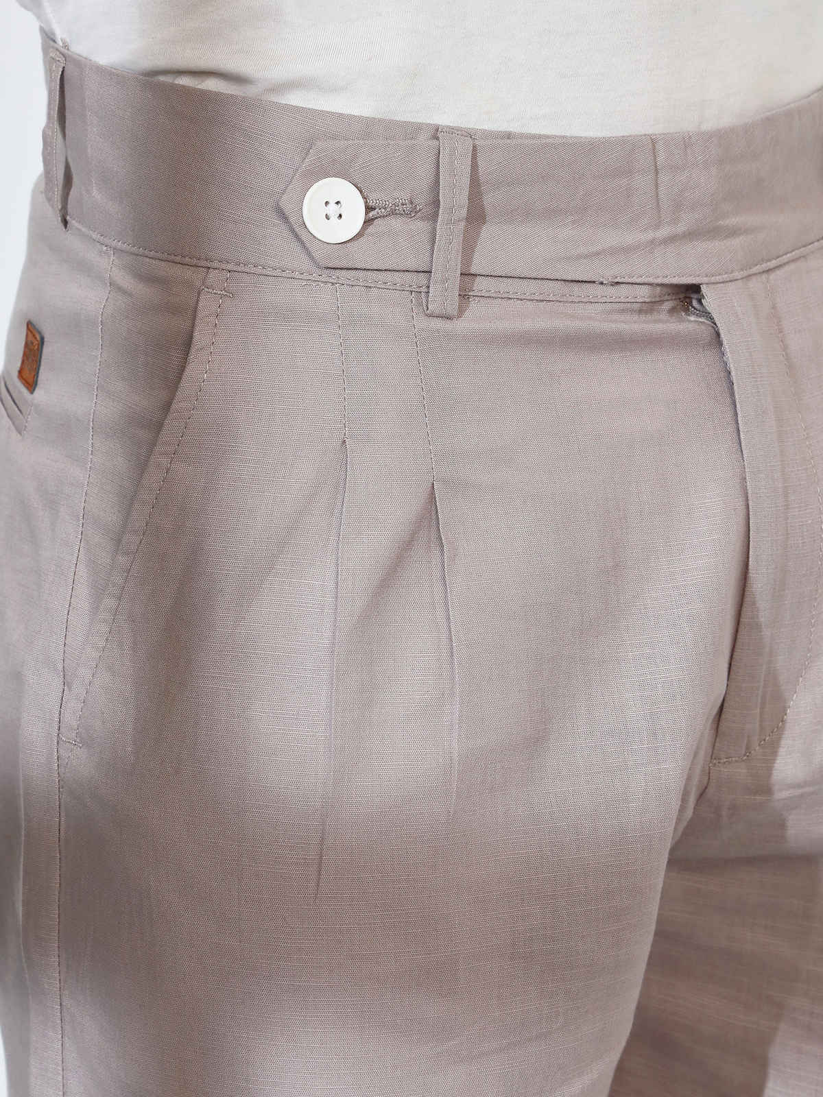 Campus Sutra Men's Tailored Linen-Blend Trousers | Grey - 36