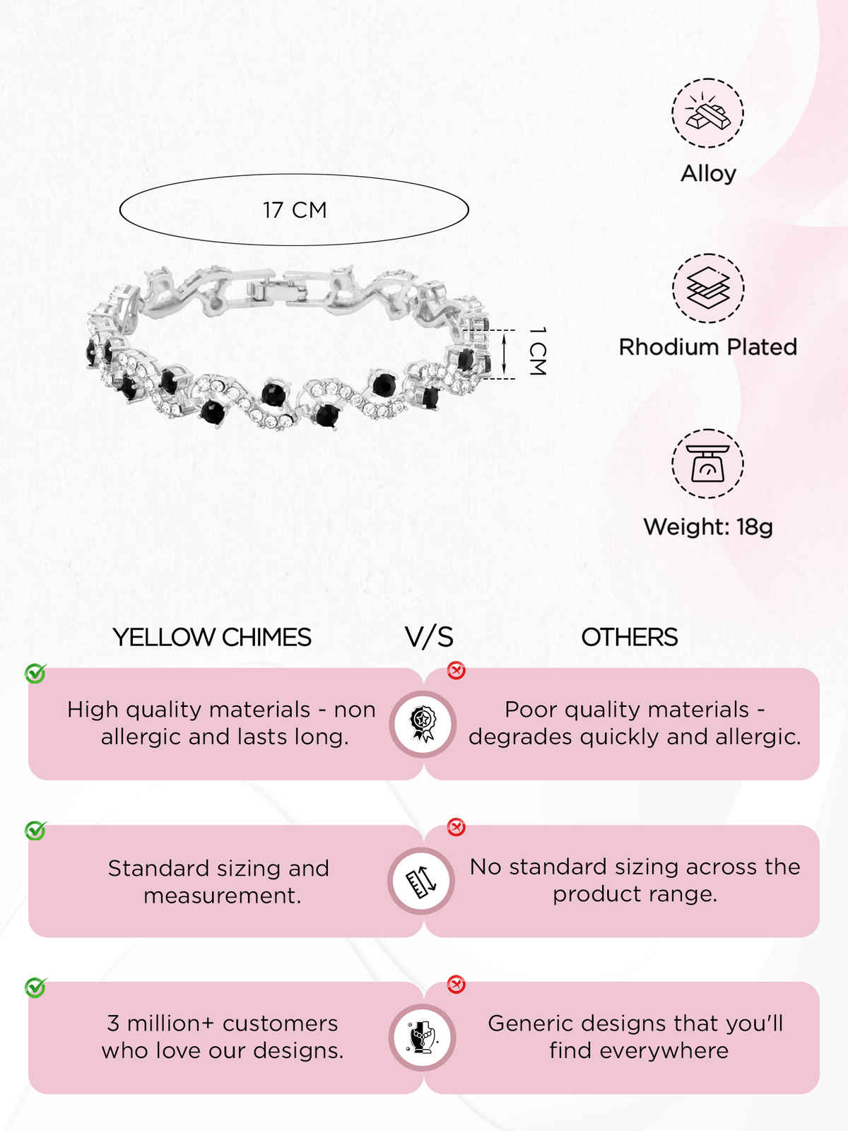 Yellow Chimes Silver Toned Crystal Tennis Bracelet for Women