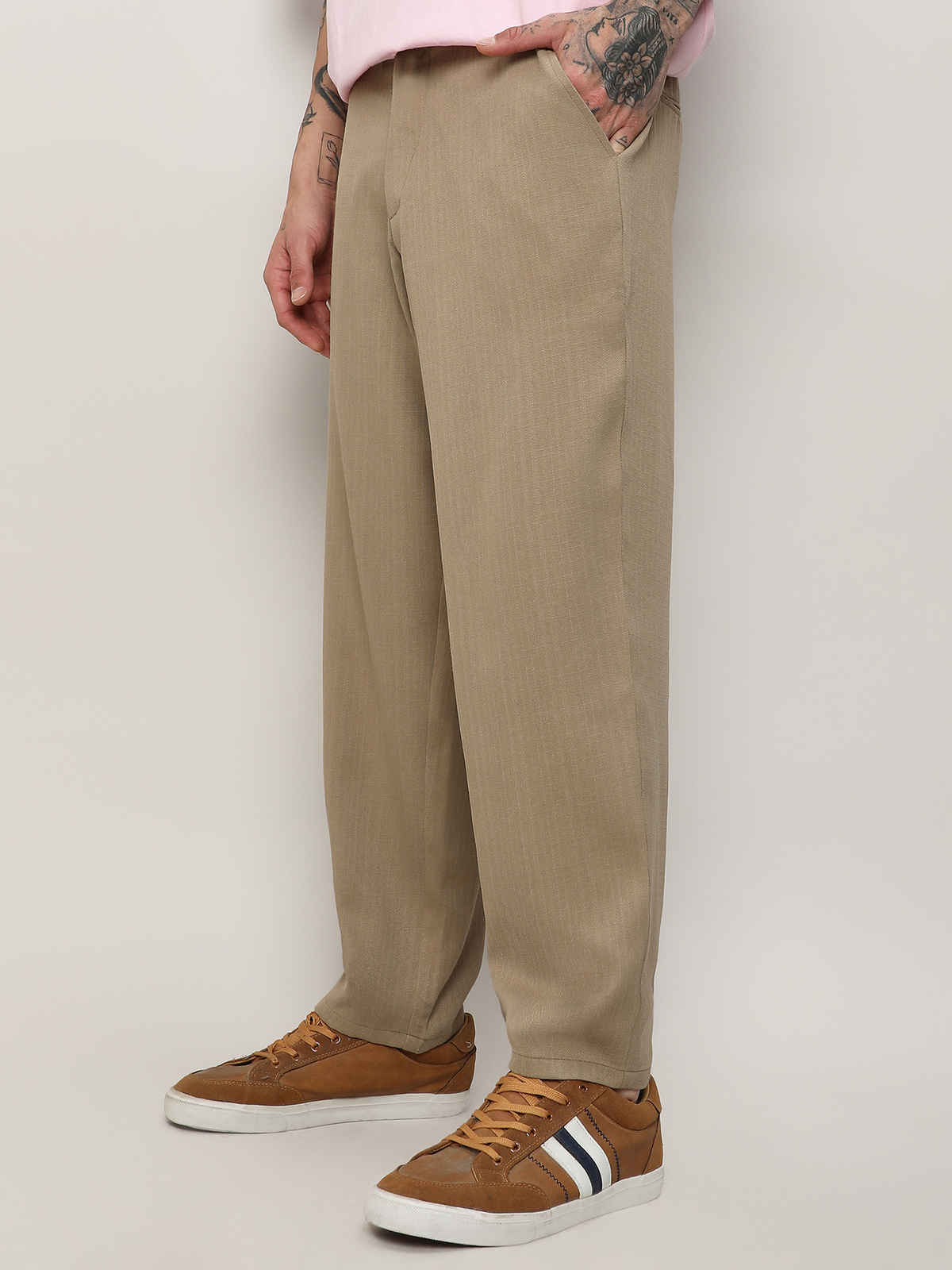 Campus Sutra Men's Solid Tailored Trousers | Brown Beige - 30
