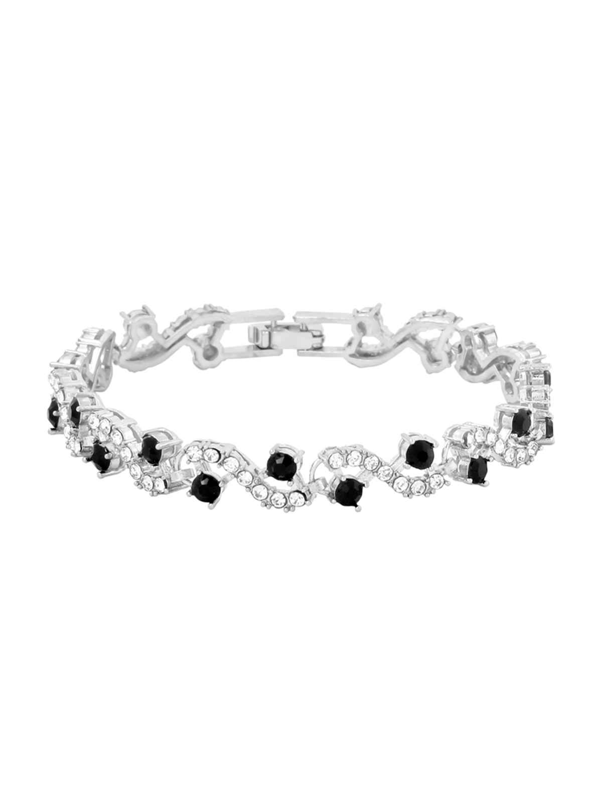 Yellow Chimes Silver Toned Crystal Tennis Bracelet for Women