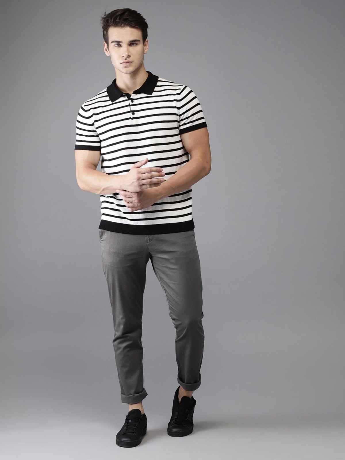 The Indian Garage Co Men | Slim Fit Solid Casual Chinos | Grey | 36